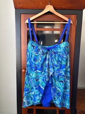 Ralph Lauren Blue and Turquoise Floral One-Piece Swimdress